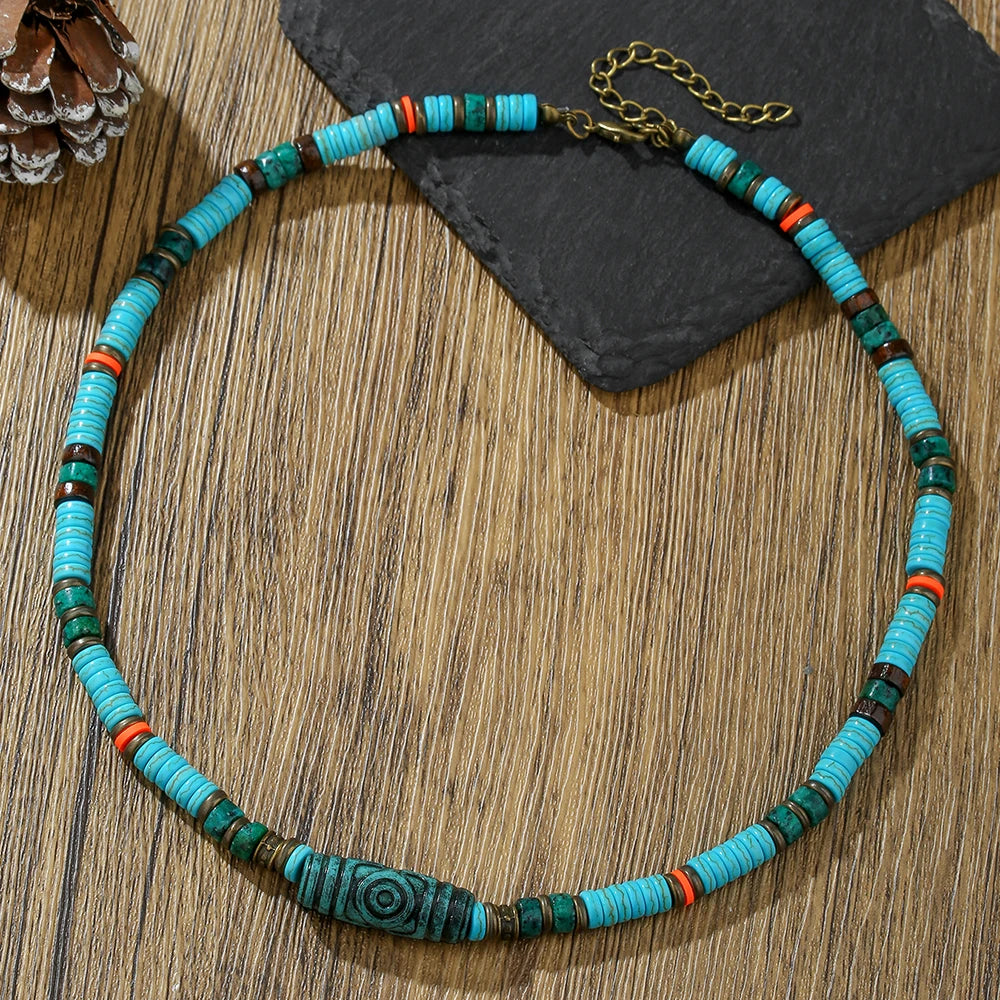 Collier homme perle turquoise ethnique perles colorées