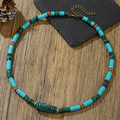 Collier homme perle turquoise ethnique perles colorées