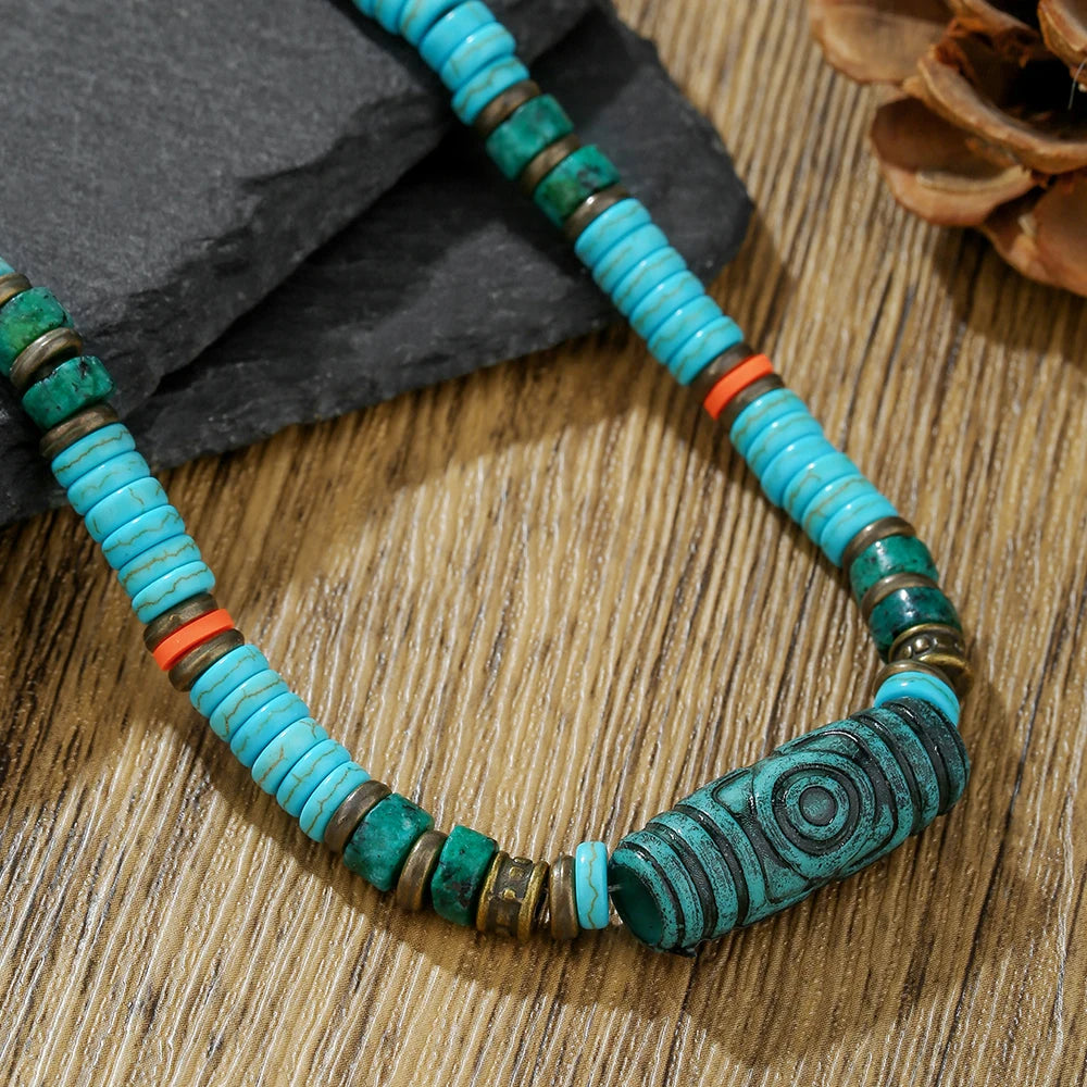 Collier homme perle turquoise pierre naturelle énergétique