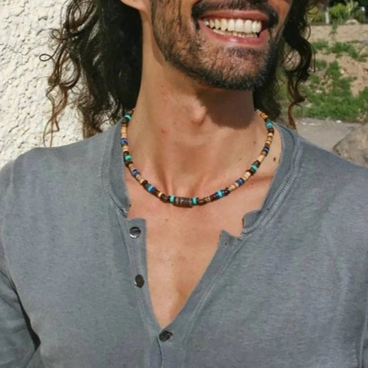 Collier perle homme souriant lapis lazuli style bohème