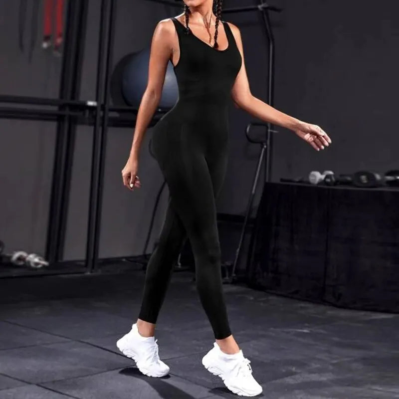 Combinaison fitness femme noire body tissu respirant