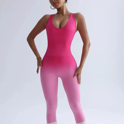 Combinaison gym dégradé rose sans coutures vue de face