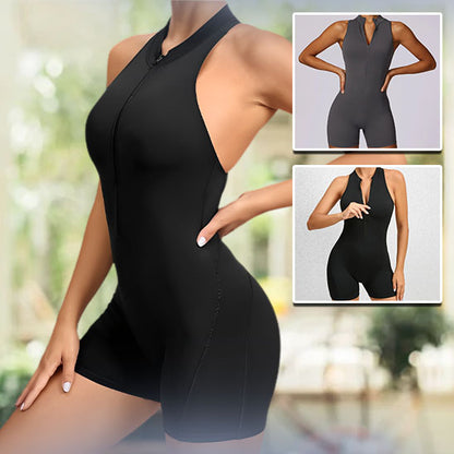 Combinaison femme grise pour le sport  body pour fitness yoga gym dos nu 