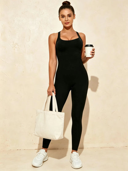 Combinaison leggings noire de sport pour femme avec sac