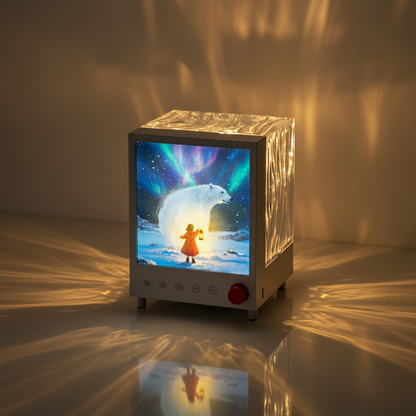 Lampe aurore boréale dorée cubique décoration chambre relaxante