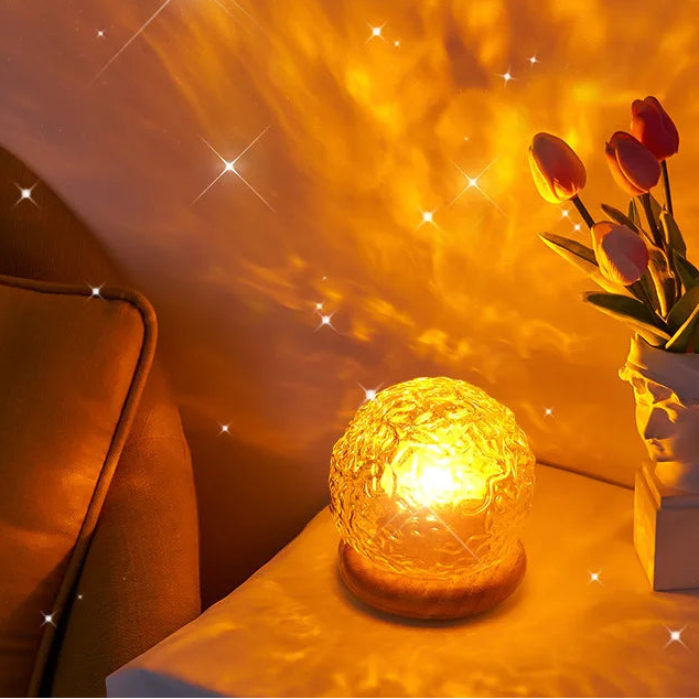 Lampe aurore boréale projecteur led lumière chaude orangée coucher de soleil étoiles