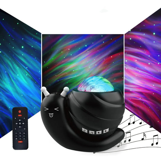 Lampe aurores boréales veilleuse escargot noire Bluetooth – projecteur étoiles multicolores enfant