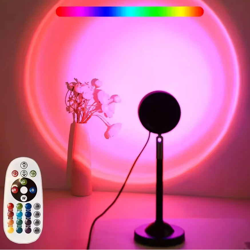 Lampe relaxante sunset 16 couleurs avec télécommande projection cercle rose