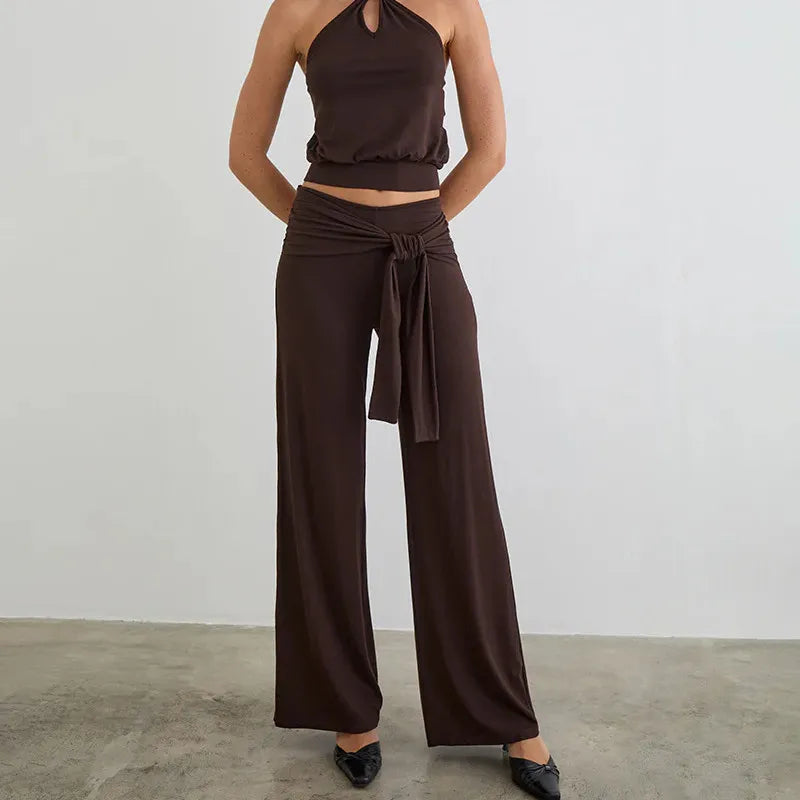 LEGGING EVASE FEMME taille haute coupe fluide coloris marron