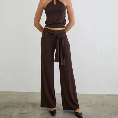 LEGGING EVASE FEMME taille haute coupe fluide coloris marron