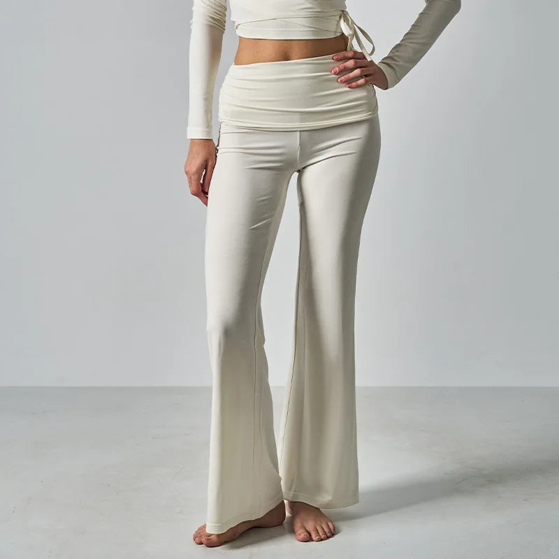 Legging évasé sport femme blanc élégant taille haute