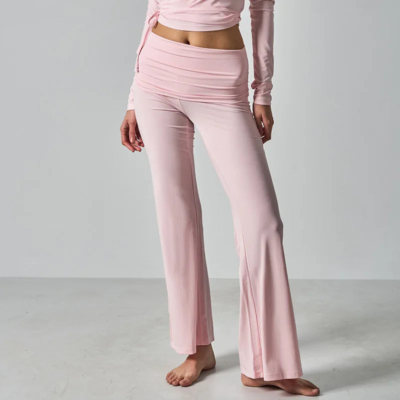 Legging évasé sport femme rose taille haute