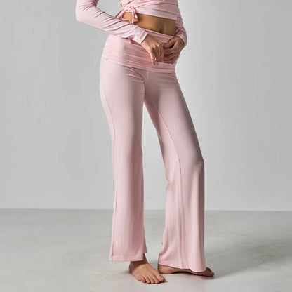 Legging évasé sport femme taille haute rose