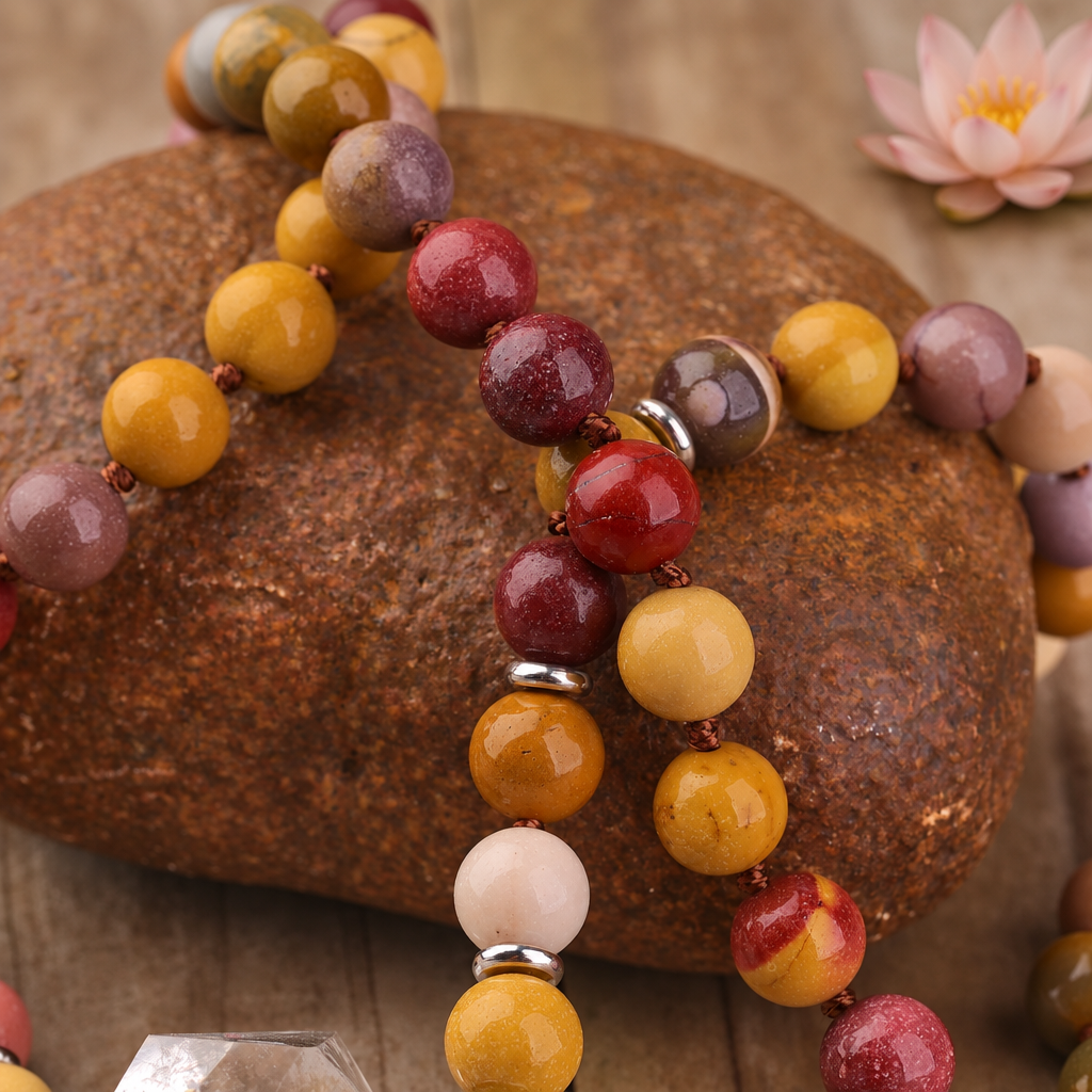 Lithothérapie collier détail des perles avec lotus