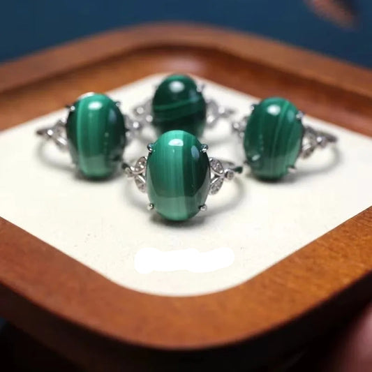 Bague énergétique malachite femme pierre naturelle verte ajustable