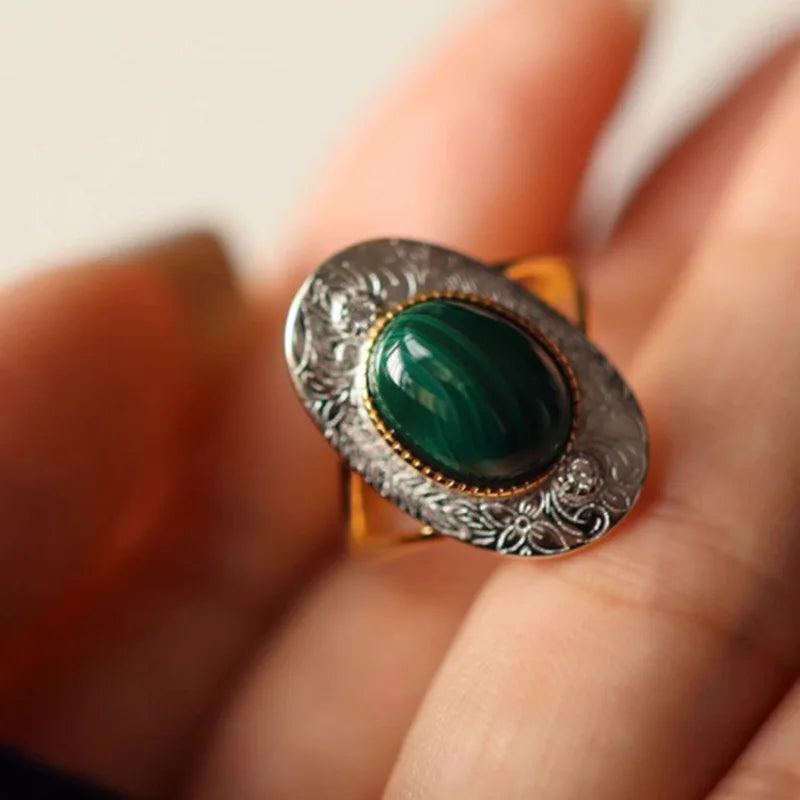 Bague femme malachite et argent style vintage