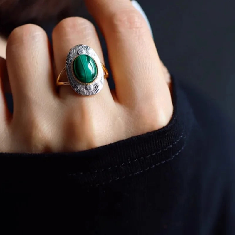 Bague femme pierre malachite verte taille ajustable