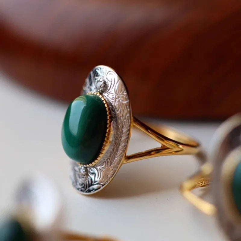 Bague femme argent malachite pierre de guérison énergétique