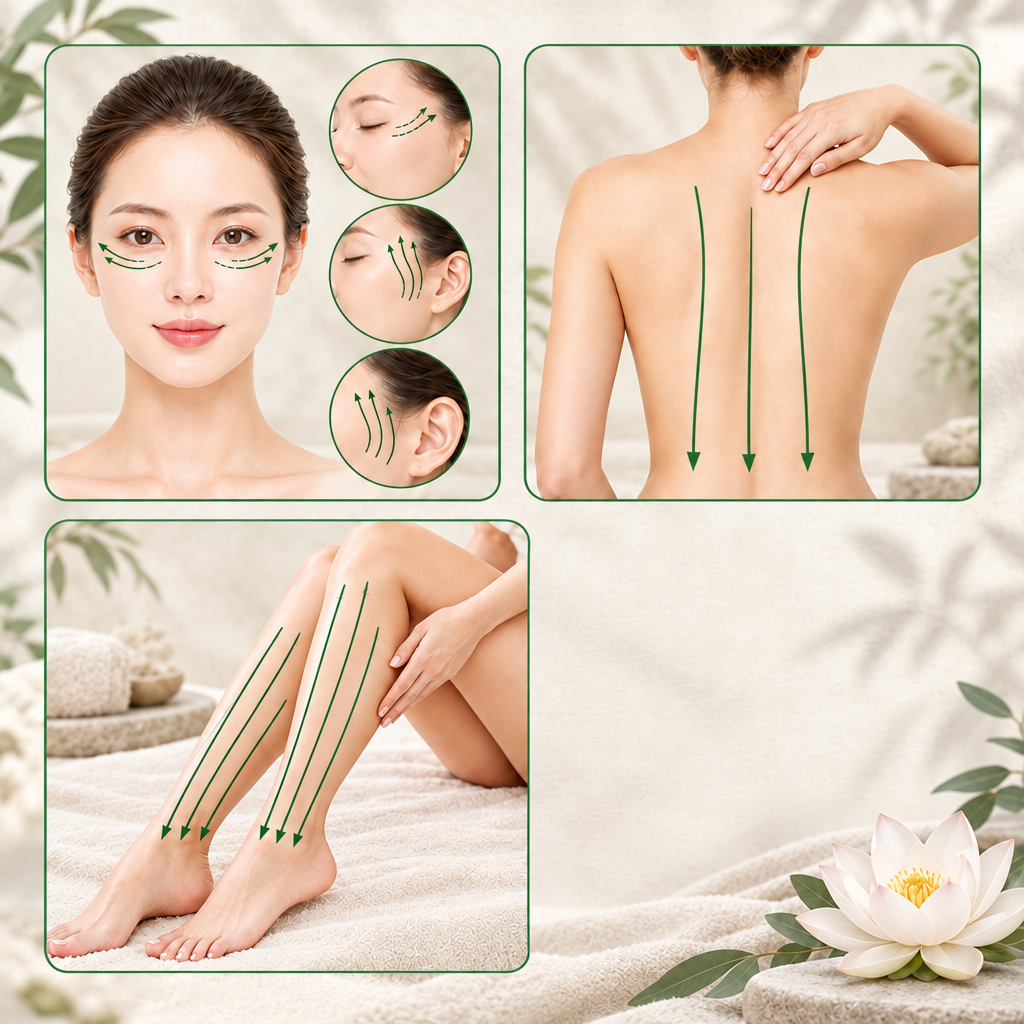 Pierre de gua sha visuel des gestes de massage pour visage dos jambe