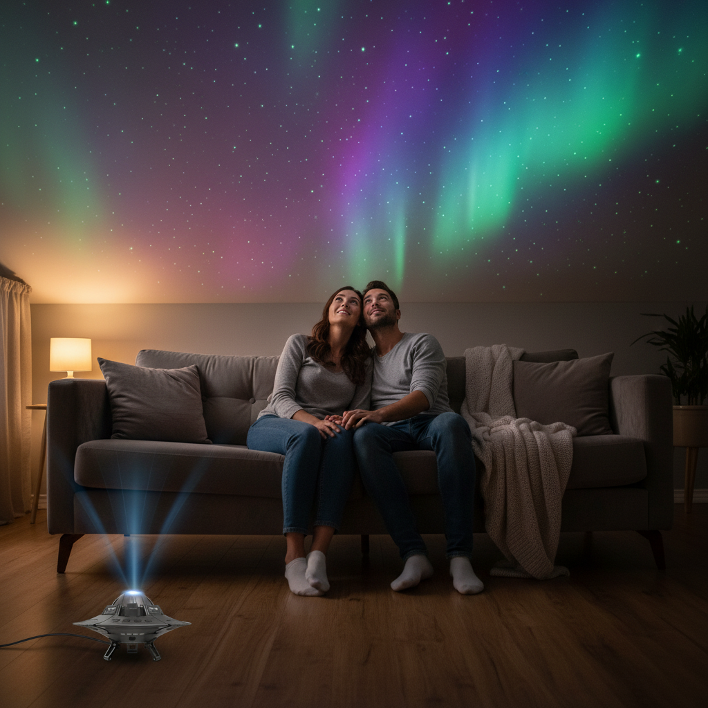 Projecteur aurores boréales ambiance galaxie néon rose violet décoration asalon ambiance romantique couple homme femme