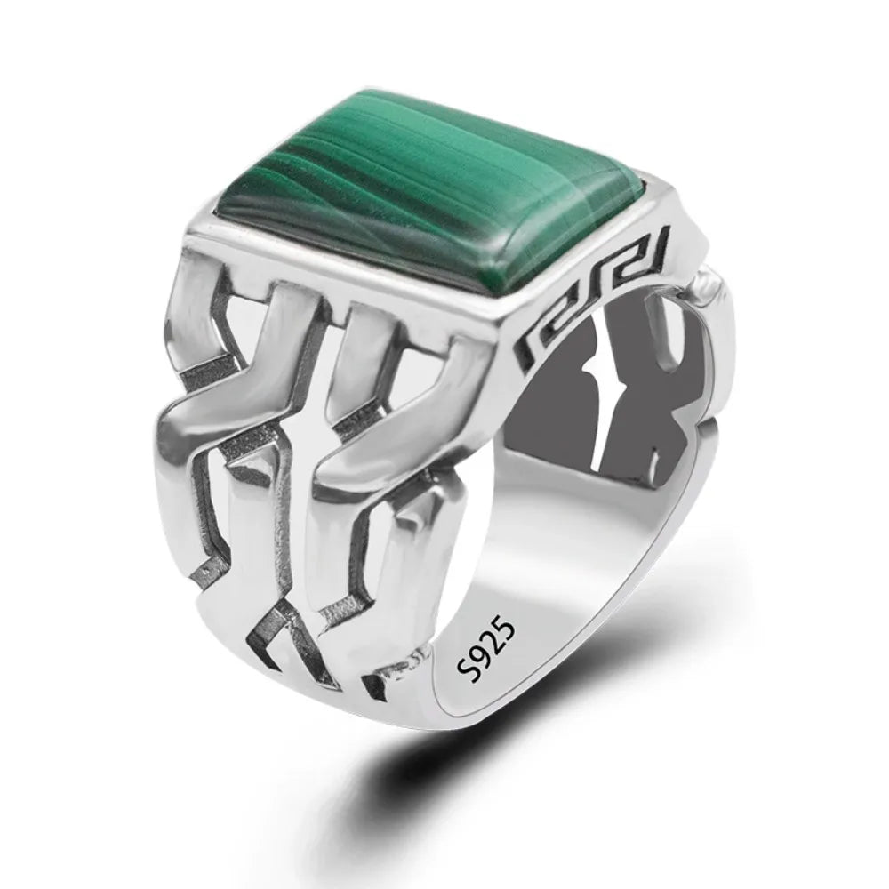 Bague homme malachite - Argent S925