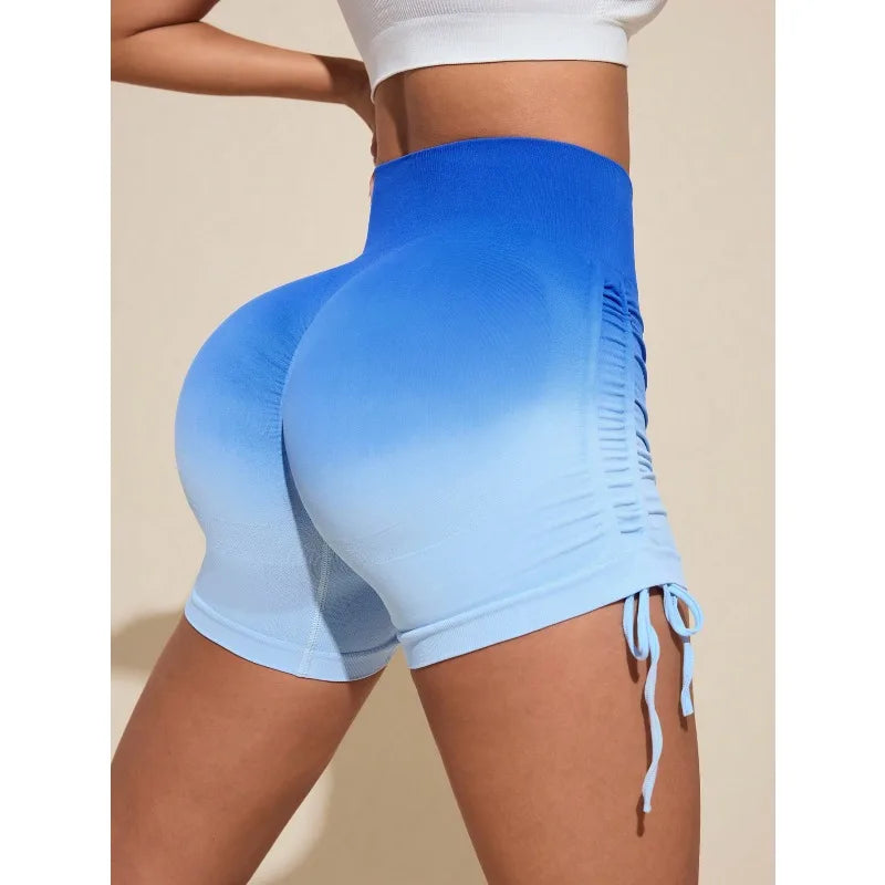 Short femme bleu taille haute – sans couture respirant yoga & pilates