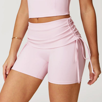 Short yoga femme taille haute nœuds  latéraux élégants - Rose
