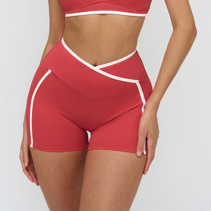 Short yoga femme rouge design sport taille haute