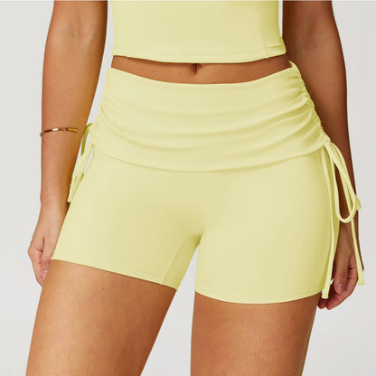 Short yoga femme taille haute nœuds  latéraux élégants - Jaune