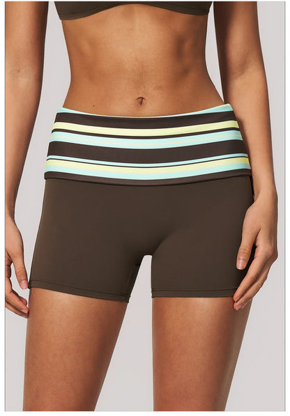 Short yoga rayures multicolores taille haute