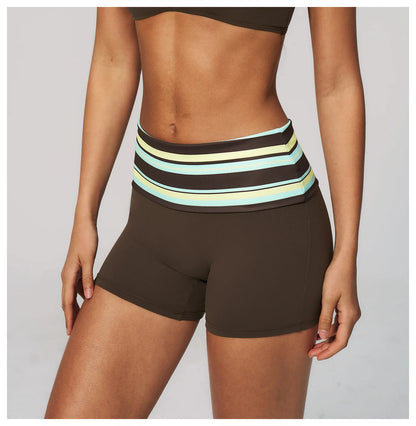 Short yoga tendance taille haute rayures colorées