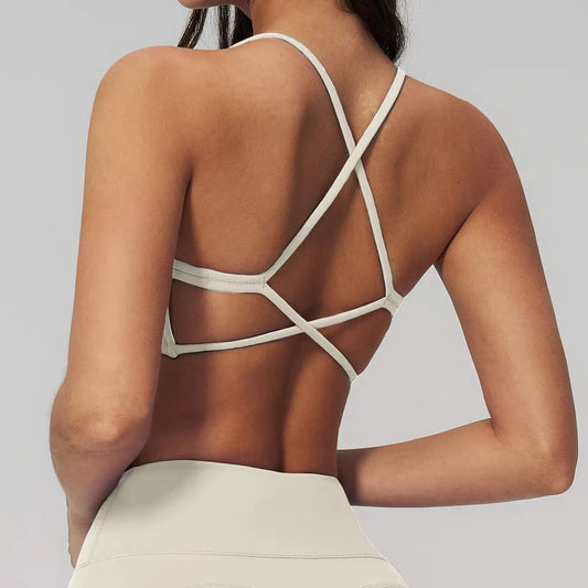 Soutien gorge à bretelles croisées yoga couleur blanc
