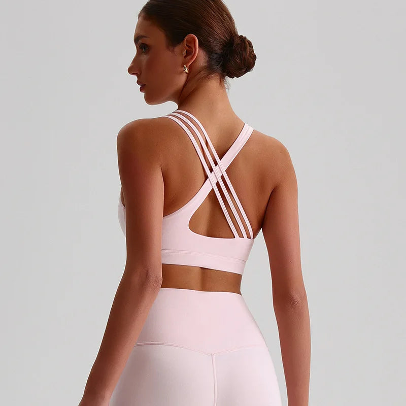 Soutien gorge avec bretelles croisées blanc rose - Tissu respirant anti-transpiration