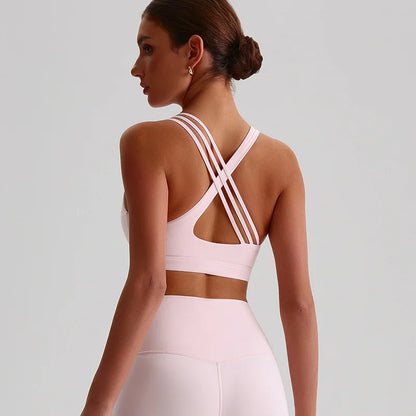 Soutien gorge avec bretelles croisées blanc rose - Tissu respirant anti-transpiration