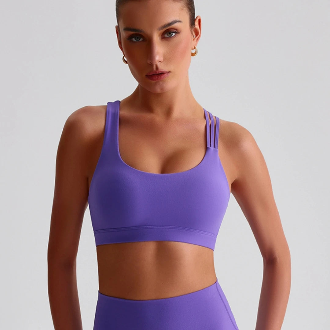 Soutien gorge avec bretelles croisées violet - Design asymétrique confortable