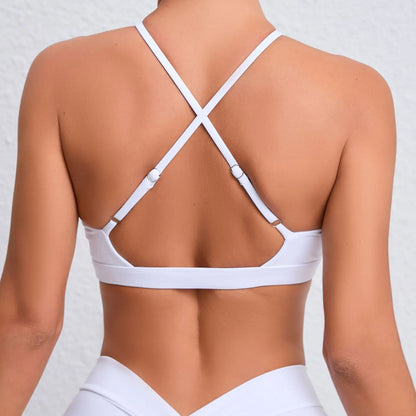 Soutien gorge bretelle croisée blanc – vue de dos | Bretelles croisées yoga