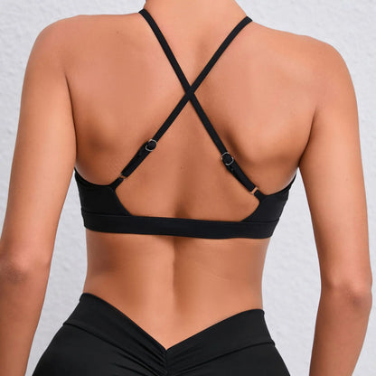 Soutien gorge bretelle croisée noir – vue de dos | Bretelles croisées yoga