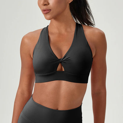 Soutien gorge sport noir – maintien yoga bretelles croisées 
