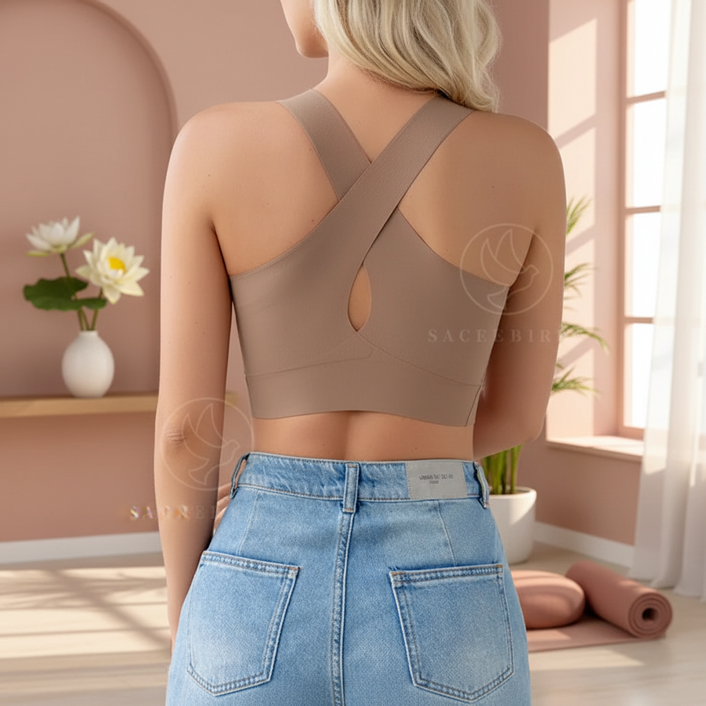 Soutien-gorge bretelles croisées dans le dos beige sans couture – vue de dos