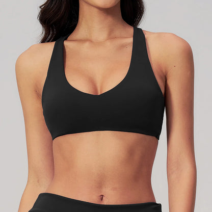 Soutien gorge bretelles croisées noir fitness femme