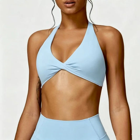 Soutien gorge croisé bleu ciel femme décolleté V 