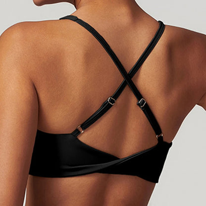 Soutien-gorge croisé dos noir – gros plan bretelles croisées ajustables
