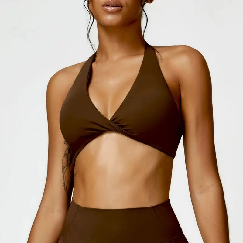 Soutien gorge croisé marron femme décolleté V