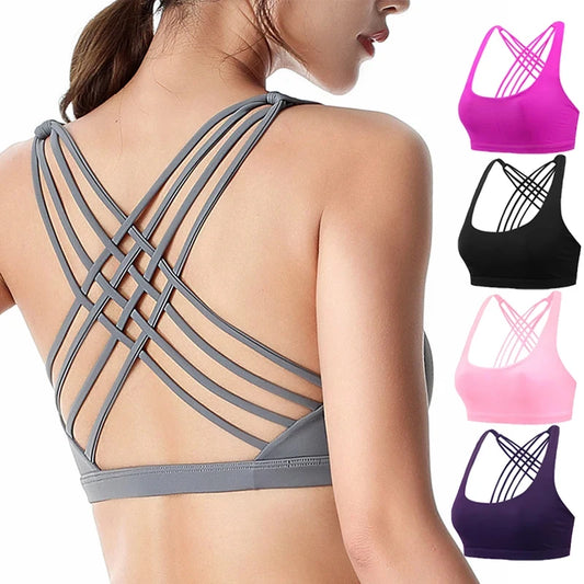 Soutien gorges bretelles croisées femme – gris, rose, noir, marine, fuchsia | Top yoga