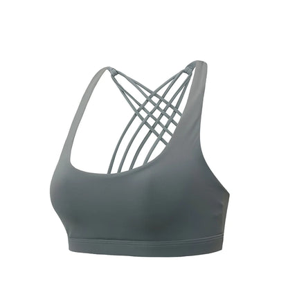 Soutien-gorge bretelles croisées gris – Top yoga femme