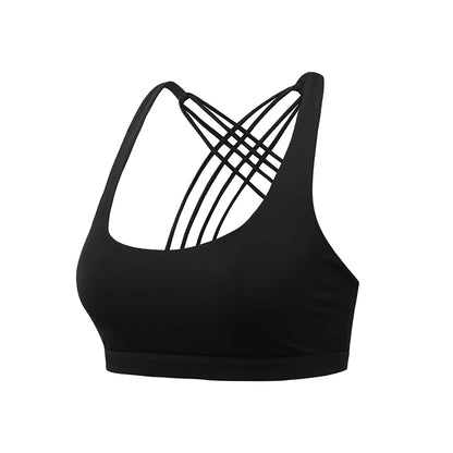 Soutien-gorge sport bretelles croisées noir – maintien yoga et fitness
