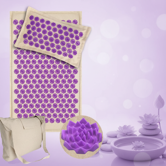 Tapis fleurs de lotus acupression violet – vue à plat kit complet