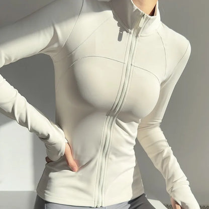 Veste yoga femme zippée blanche légère et respirante