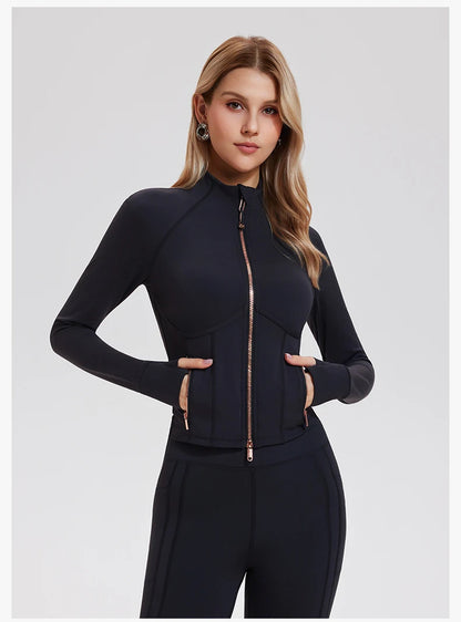 Veste yoga femme noire zip et poches extérieures
