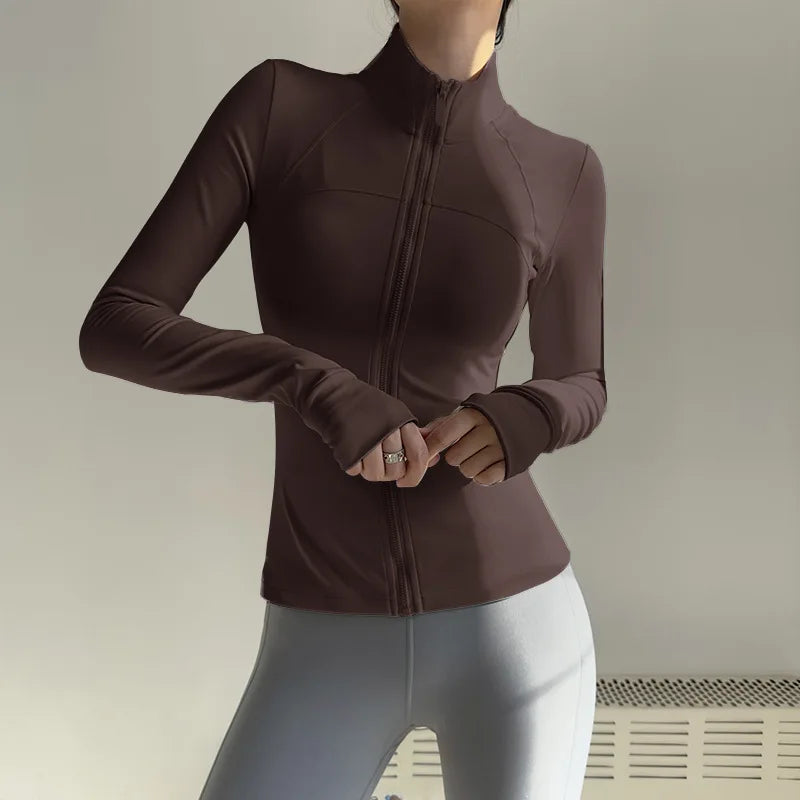 Veste yoga femme zippée marron café protection UV